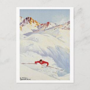 Winterski auf den Bergen, Vintage Reise Postkarte