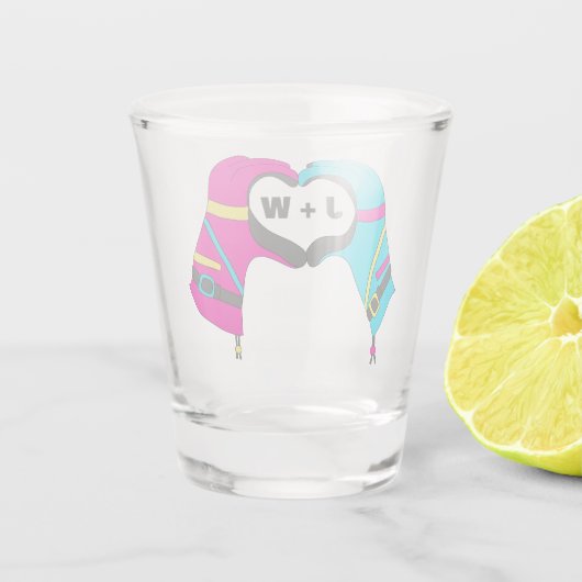 Winterski-Handschuhe in Herz-Form-Initialen Schnapsglas (Rückseite)