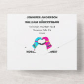 Winterski-Handschuhe in Herzform Hochzeit All In One Einladung (Rückseite)