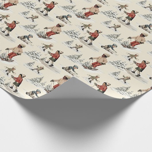 Winterskifahren bei Kindern Geschenkpapier (Ecke)