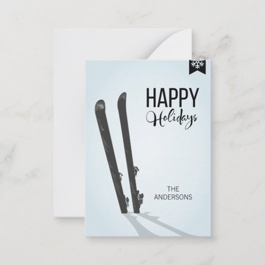 Winterskifahren glückliche Ferien Mini-Karte Mitteilungskarte (Vorderseite)