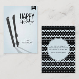 Winterskifahren glückliche Ferien Mini-Karte Mitteilungskarte