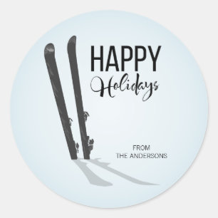 Winterskifahren glücklicher Urlaub Runde Sticker