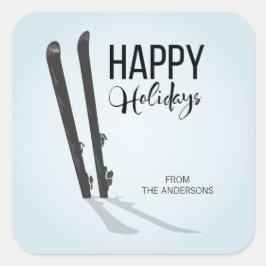 Winterskifahren Happy Holidays Square Sticker