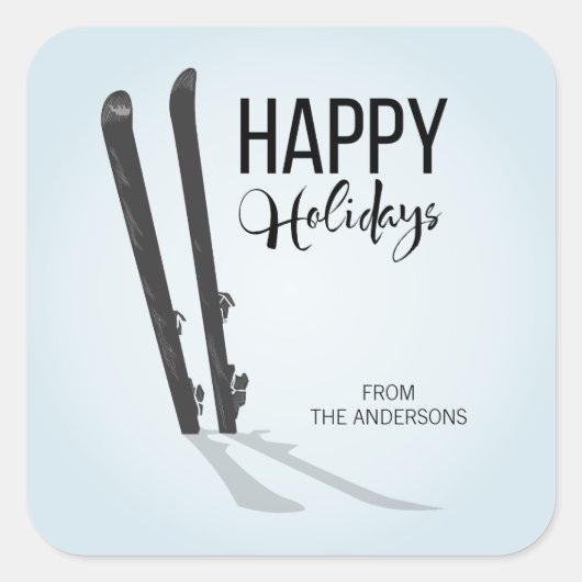 Winterskifahren Happy Holidays Square Sticker (Vorderseite)