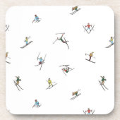 Winterskifahrer im Action-Muster Getränkeuntersetzer (Vorderseite)