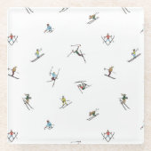 Winterskifahrer im Action-Muster Glasuntersetzer (Vorderseite)