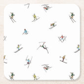 Winterskifahrer im Action-Muster Rechteckiger Pappuntersetzer (Vorderseite)