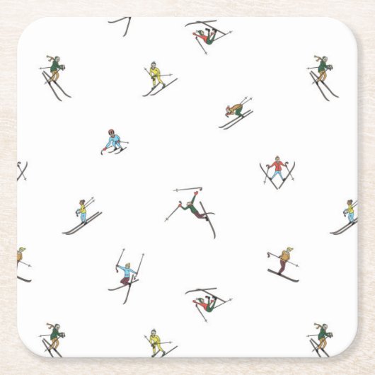 Winterskifahrer im Action-Muster Rechteckiger Pappuntersetzer (Vorderseite)