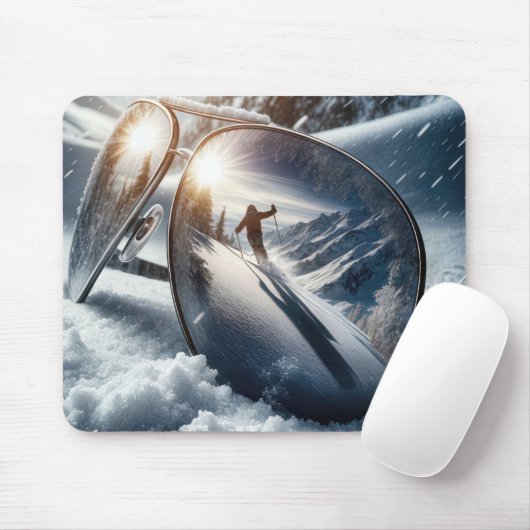 Winterskifahrer in Sonnenbrillen Reflektion Mousepad (Mit Mouse)