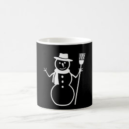 Wintersnowman-Schal-Hut-Besen-Schwarzweiss-Tasse Kaffeetasse