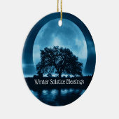Wintersolstice Eichenbaum und großer Vollmond Keramik Ornament (Rechts)