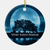 Wintersolstice Eichenbaum und großer Vollmond Keramik Ornament (Vorne)
