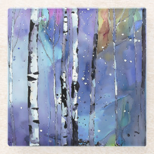 Wintersong im Birkenwald Glasuntersetzer