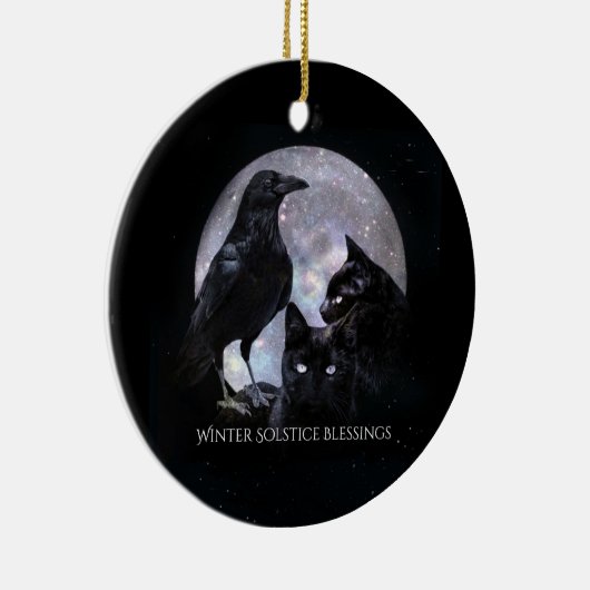 Wintersonne, roh und schwarze Katzen mit Segen Keramik Ornament (Rechts)