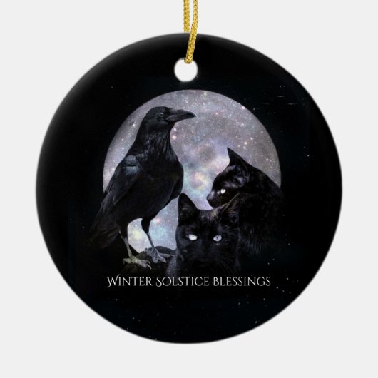 Wintersonne, roh und schwarze Katzen mit Segen Keramik Ornament (Vorne)
