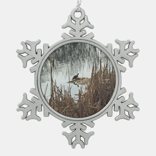 Wintersonne Schneeflocken Zinn-Ornament (Vorderseite)