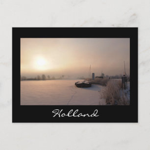 Wintersonnenaufgang in den Niederlanden schwarze P Postkarte