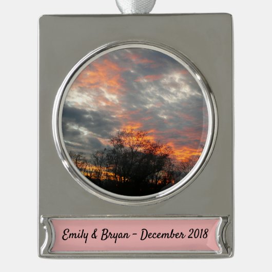 Wintersonnenlandschaft Fotografie Banner-Ornament Silber (Vorderseite)