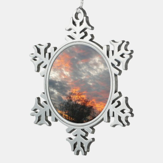 Wintersonnenlandschaft Fotografie Schneeflocken Zinn-Ornament (Rechts)