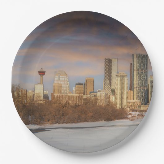 Wintersonnenszene an der Calgary Skyline Pappteller (Vorderseite)