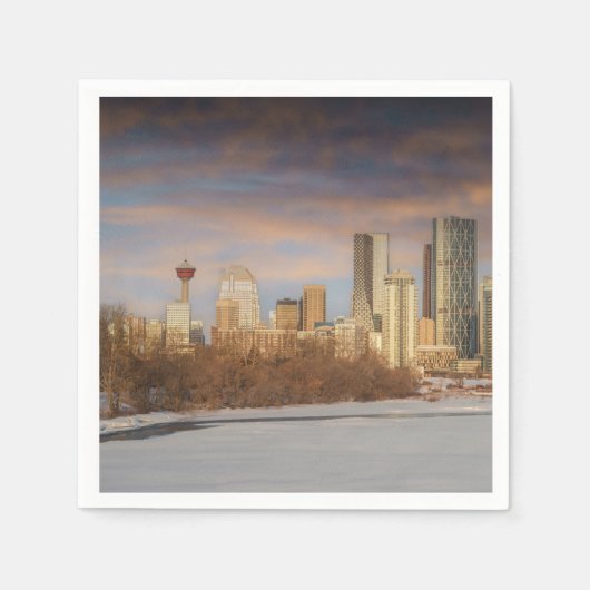 Wintersonnenszene an der Calgary Skyline Serviette (Vorderseite)
