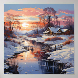 Wintersonnenuntergang Landschaftliches Poster im F