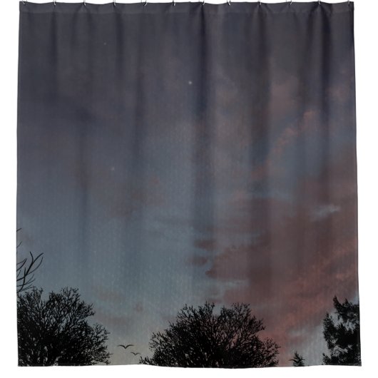 Wintersonnenuntergang mit Stern Duschvorhang (Vorderseite)