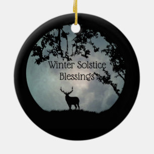 Wintersonnenwende mit Elch und Mond Keramik Ornament