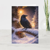 Wintersonnenwende mit Rabe Schnee und Kerze