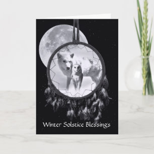 Wintersonnenwende Weißer Wolf und Eule Dreamcatche Karte