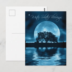 Wintersonnenwende Yule-Eiche und Vollmond Postkarte