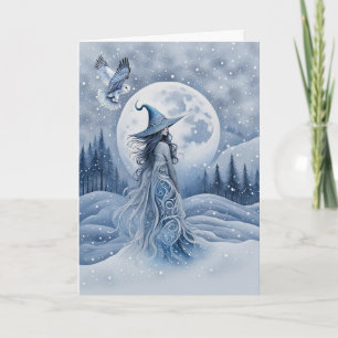 Wintersonnenwende Yule Folk Art inspirierte Hexen- Karte