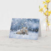 Wintersonnenwende Yule mit Füchsen im Schnee Karte (Gelbe Blume)
