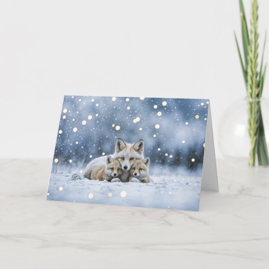 Wintersonnenwende Yule mit Füchsen im Schnee Karte (Vorderseite)