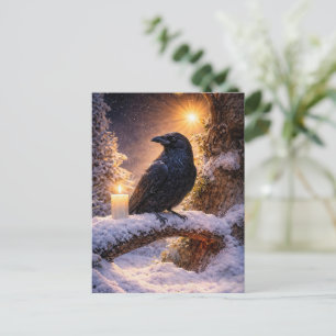 Wintersonnenwende Yule Rabe und Schnee Feiertagspostkarte