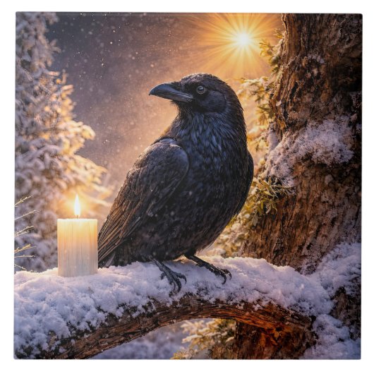 Wintersonnenwende Yule Rabe und Schnee Fliese (Vorderseite)