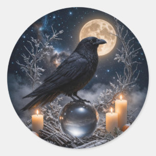 Wintersonnenwende Yule Rabe und Schnee  Runder Aufkleber