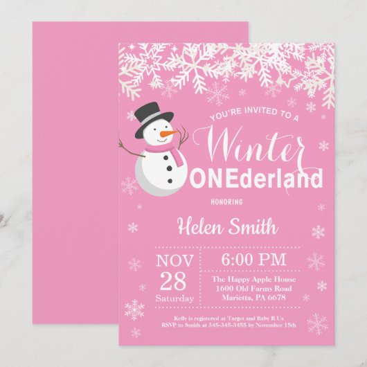 Wintersonntag 1. Geburtstag Einladung (Vorne/Hinten)