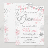 Wintersonntag Einladung zum Geburtstag Rosa Silber (Vorne/Hinten)