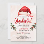 Wintersonntags-Weihnachtsmannmütze Geburtstag Einladung (Vorderseite)