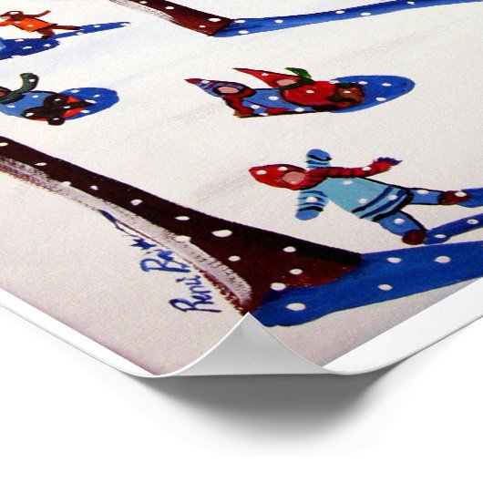 Winterspass Eis Skate Schlitten Reiten Folklorepro Poster (Ecke)