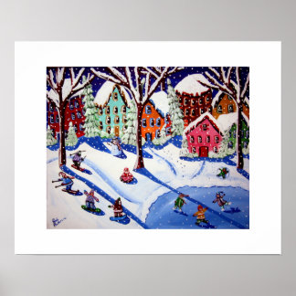 Winterspass Kinder Volkskunst Snowboard Ice Skate Poster