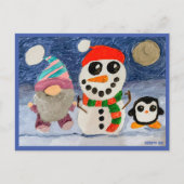Winterspass mit Gnome, Snowman und Pinguin Postkarte (Vorderseite)