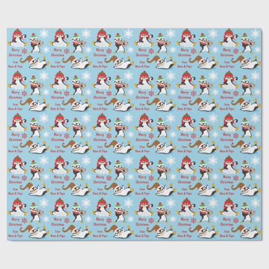 Winterspass Pinguine Weihnachten Geschenkpapier (Flach)