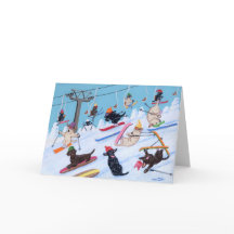 Winterspass Skifahren Labradors Malen