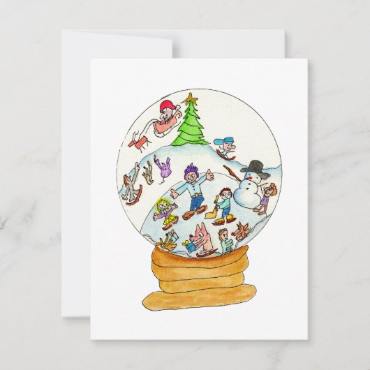 Winterspass Snowglobe Feiertagskarte (Vorderseite)
