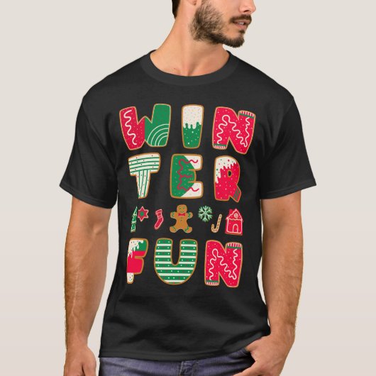 Winterspass Weihnachtskekse Roter grüner Urlaub T-Shirt (Vorderseite)