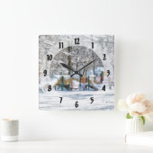 Winterspielplatz Quadratische Wanduhr (Zuhause)