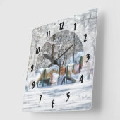 Winterspielplatz Quadratische Wanduhr (Winkel)